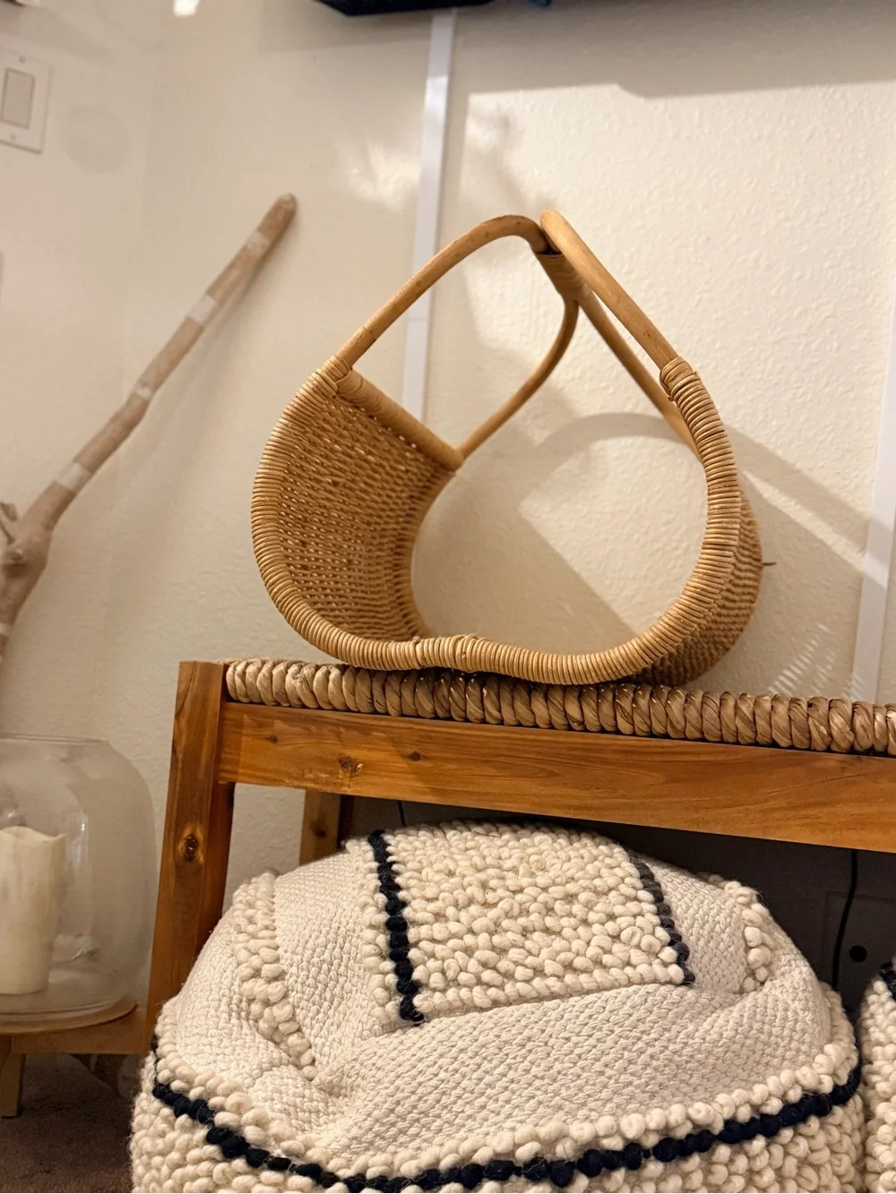 Vintage rattan Wicker Magazine Holder carry all basket decor French style